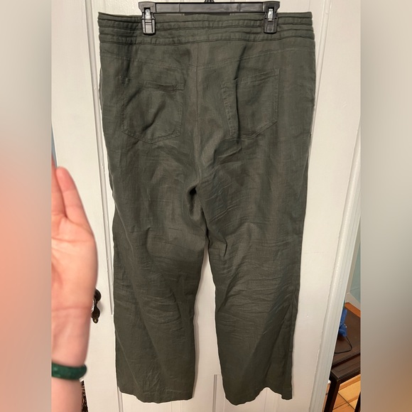 Olive green linen pants - Picture 4 of 7